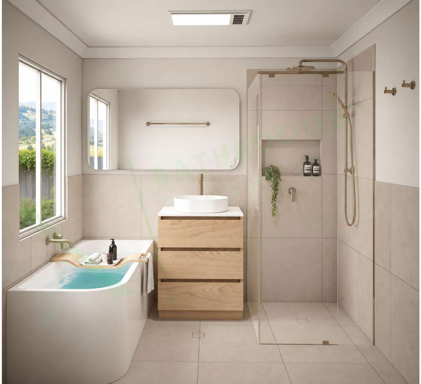 Photo-realistic bathroom render with freestanding bath